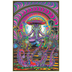 The Shroomer Sage Blacklight Poster featuring vibrant neon mushrooms and psychedelic patterns, 24" x 36"