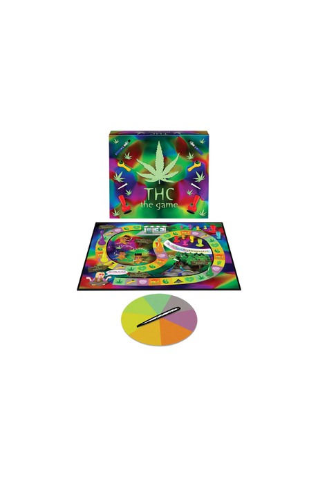 The THC Game board set with colorful design, front view, ideal for novelty gift