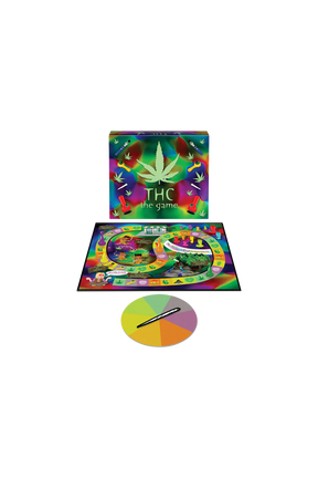 The THC Game board set with colorful design, front view, ideal for novelty gift