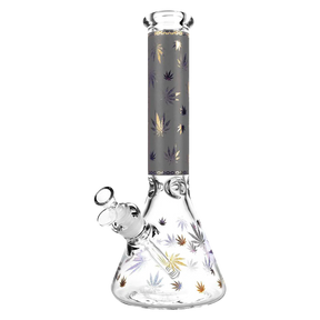 14" 'Trees' Foil Canna-Leaf Print Beaker Bong with 45 Degree Joint Front View