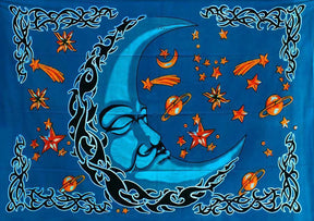 ThreadHeads Blue Moon Tapestry with celestial design, 85"x55", vibrant blue cotton wall art