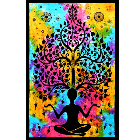 ThreadHeads Connective Meditation Tapestry, 55" x 83", vibrant tie-dye design with a meditating figure
