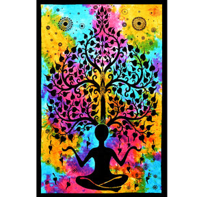 ThreadHeads Connective Meditation Tapestry, 55" x 83", vibrant tie-dye design with a meditating figure