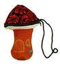 ThreadHeads Corduroy Mushroom Padded Pouch in brown with red floral cap design and wrist strap