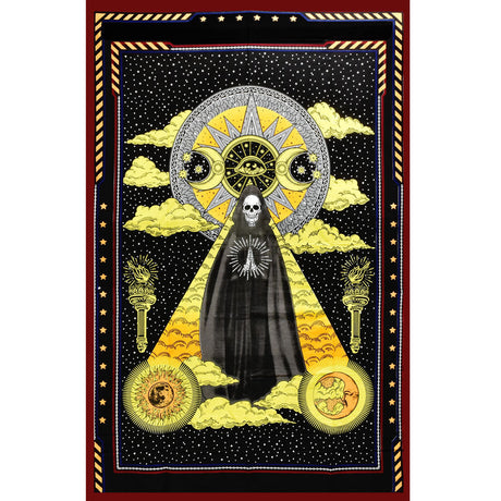 ThreadHeads Death's Gateway Full Color Tapestry, 55" x 83", featuring vivid black and yellow design