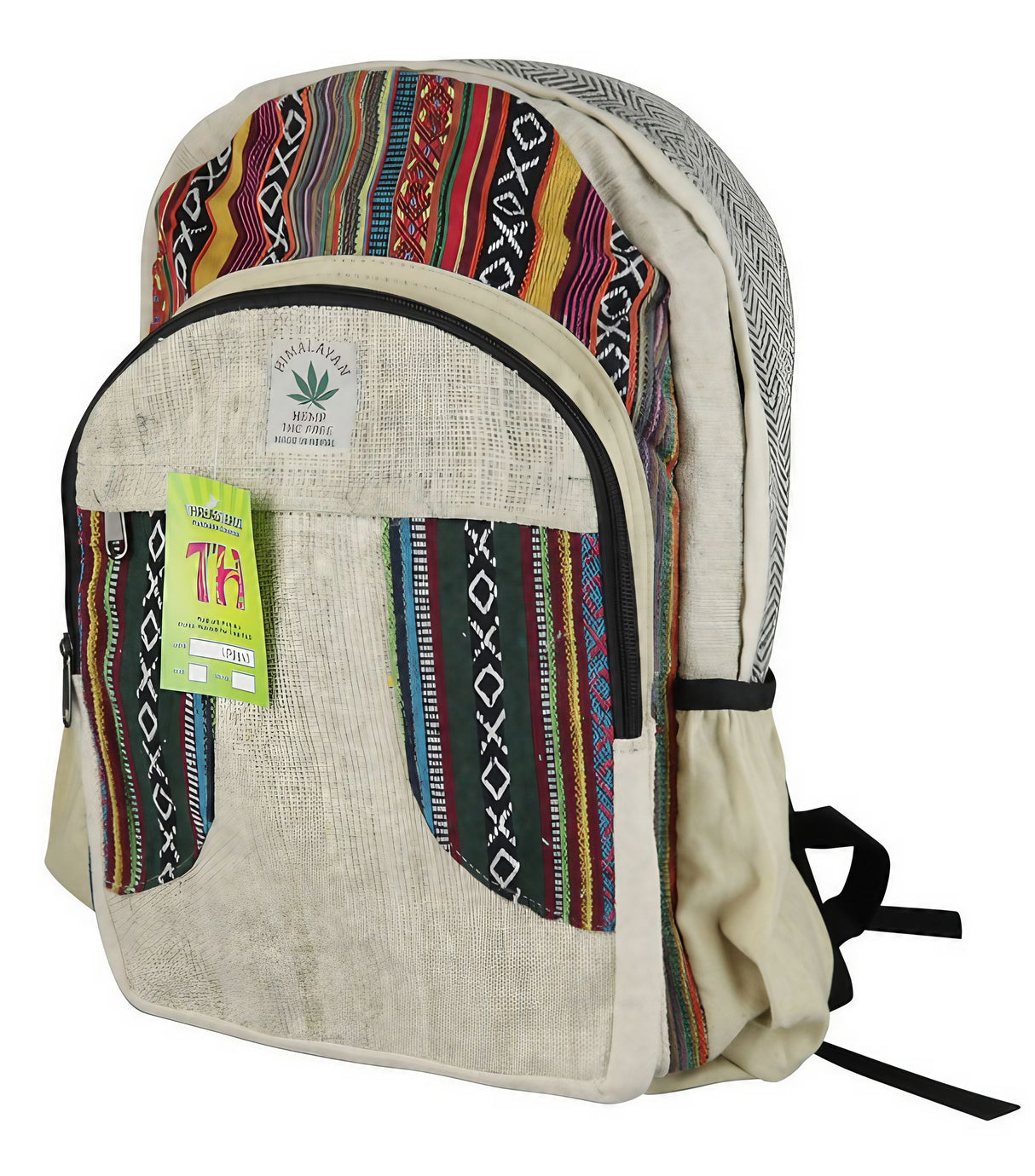 ThreadHeads Hemp Multicolor 2 Zipper Backpack front view, featuring fun & novelty design