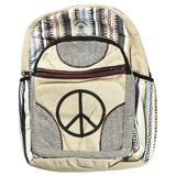 ThreadHeads Himalayan Hemp Peace Backpack in Tan with Mixed Colors, Front View, 11"x16"