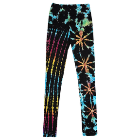 ThreadHeads Night City Lights Tie-Dye Rayon Leggings with vibrant colors, front view on white background