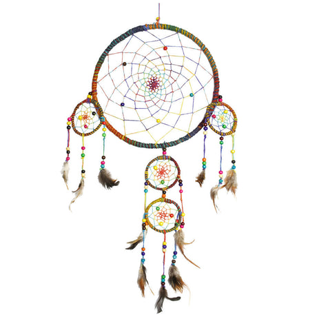 ThreadHeads Rainbow Wrapped Dreamcatcher with Multiple Circles and Colorful Beads, 10" Height