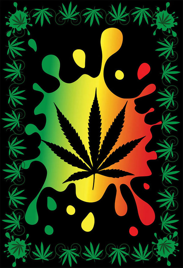 ThreadHeads Rasta Hemp Leaf Tapestry with vibrant rasta colors, front view, perfect for home decor