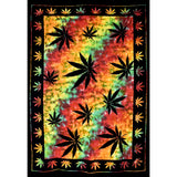 ThreadHeads Rasta Leaves Tapestry with vibrant tie-dye design and cannabis leaf motifs, size 55" x 83"