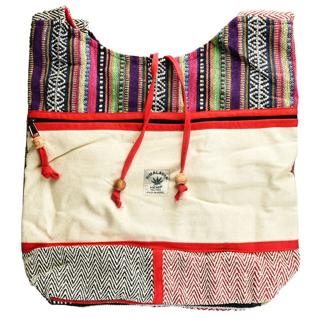 ThreadHeads Wooden Beads Hemp Sling Bag with colorful patterns, front view on white background