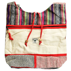 ThreadHeads Wooden Beads Hemp Sling Bag with colorful patterns, front view on white background