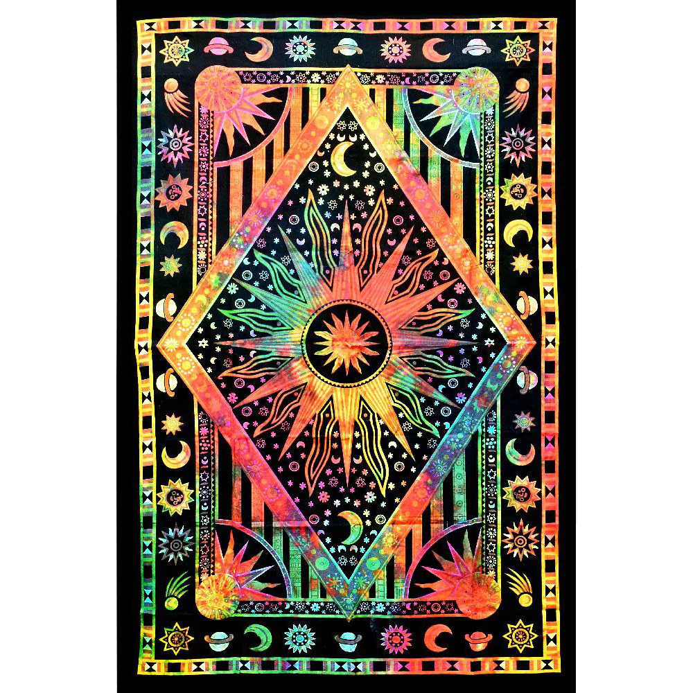 ThreadHeads Center of the Universe Tapestry, Tie-Dye on Black, 55" x 83" Full View