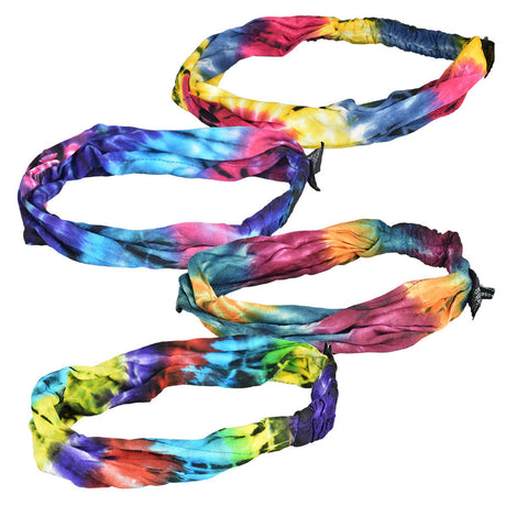 ThreadHeads Tie-Dye Cotton Headbands in vibrant colors, 4 pack, laid out on white background
