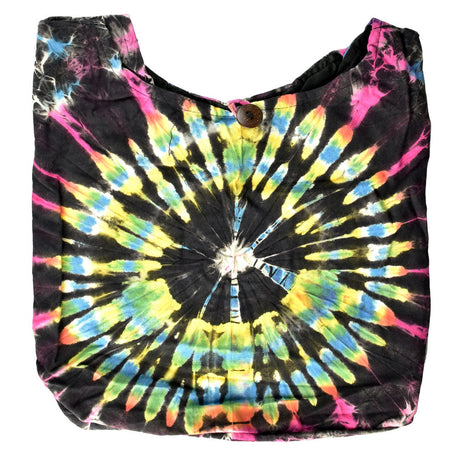 ThreadHeads Tie-Dye Cotton Sling Bag with a vibrant, groovy design, front view on a white background