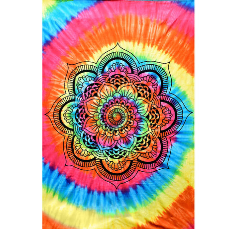 ThreadHeads Tie-Dye Lotus Tapestry, Colorful Cotton Wall Art 55" x 83" Front View