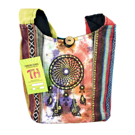 ThreadHeads Tie-Dye Dream Catcher Cross-body Bag with vibrant multicolor design, front view on white background