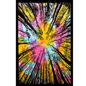 ThreadHeads Tie-Dye Forest Sky Tapestry, 55" x 83", vibrant color explosion with tree silhouette design