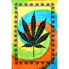 ThreadHeads Tie-Dye Hemp Leaf Cotton Tapestry, Full View with Vibrant Colors