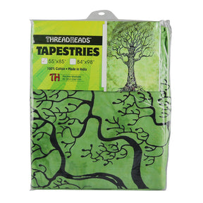 ThreadHeads Tree of Life Tapestry in green, 55"x83", cotton, front view on white background