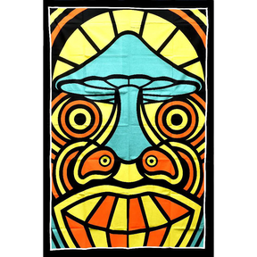 ThreadHeads Tribal Mushroom Man Tapestry in vivid colors, 55" x 83" cotton wall art