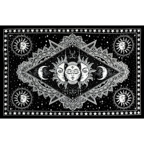 ThreadHeads Triple Face Sun & Moon Tapestry in Black & White, 83" x 55", Cotton Wall Art