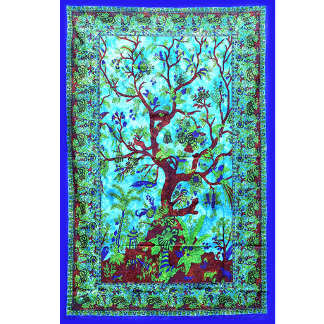 ThreadHeads Turquoise Tree of Life Tapestry, 55" x 83", vibrant home decor