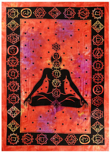 ThreadHeads Yoga Tapestry with Chakra Design in Assorted Colors, 55"x83", Cotton Material, Made in India