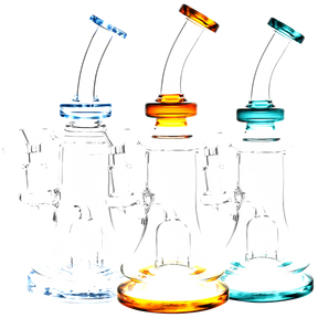 Thunder Dome Perc Bell Water Pipe in borosilicate glass, 9" height, 90-degree joint, side view