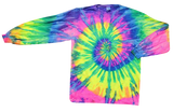 Neon Rainbow Tie-Dye Long Sleeve T-Shirt laid flat on a white background