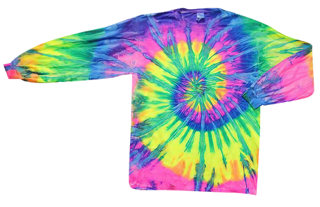Neon Rainbow Tie-Dye Long Sleeve T-Shirt laid flat on a white background