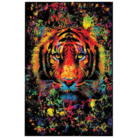 Tiger Splatter Blacklight Poster, vibrant neon colors, 24x36 inches, for unique wall decor