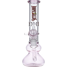 Tokyo Pink Dopezilla Beaker Water Pipe - Clear Borosilicate Glass with Pink Accents, Front View