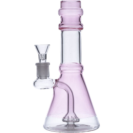 Valiant Distribution 8in Transparent Pink Beaker Water Pipe with Quartz Bowl - Front View