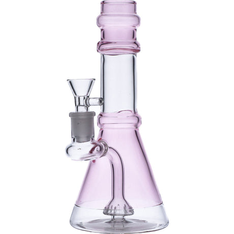 Valiant Distribution 8" Transparent Pink Beaker Water Pipe with Quartz Bowl - Front View