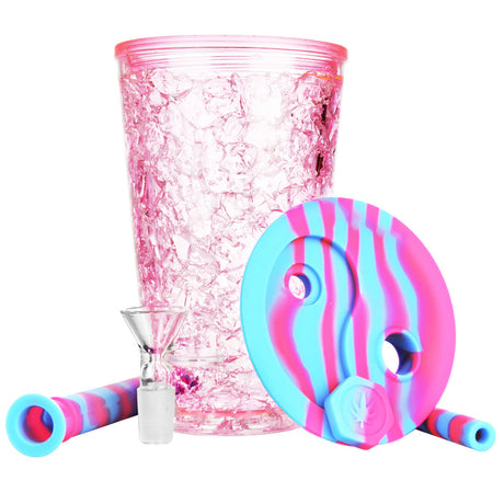 Assorted colors silicone Travel Cup Bubbler with cooling freeze feature, front view on white background