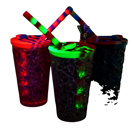 Assorted colors travel cup bubbler with cooling freeze feature, 6" height, 90-degree joint, front view