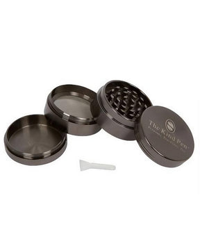Gun Metal Tri-Level Herb Grinder, 4-Part Aluminum, Portable Design, 1.5" Height, Top View