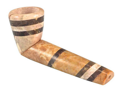 Tri-Tone Marble-Colored Stone Pipe for Dry Herbs, 3.5" Length, Angled Side View