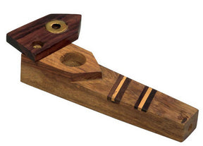 Tri-Tone Wooden Pipe with Swivel Lid and Screen, Portable 3.5" Hand Pipe, Angled View
