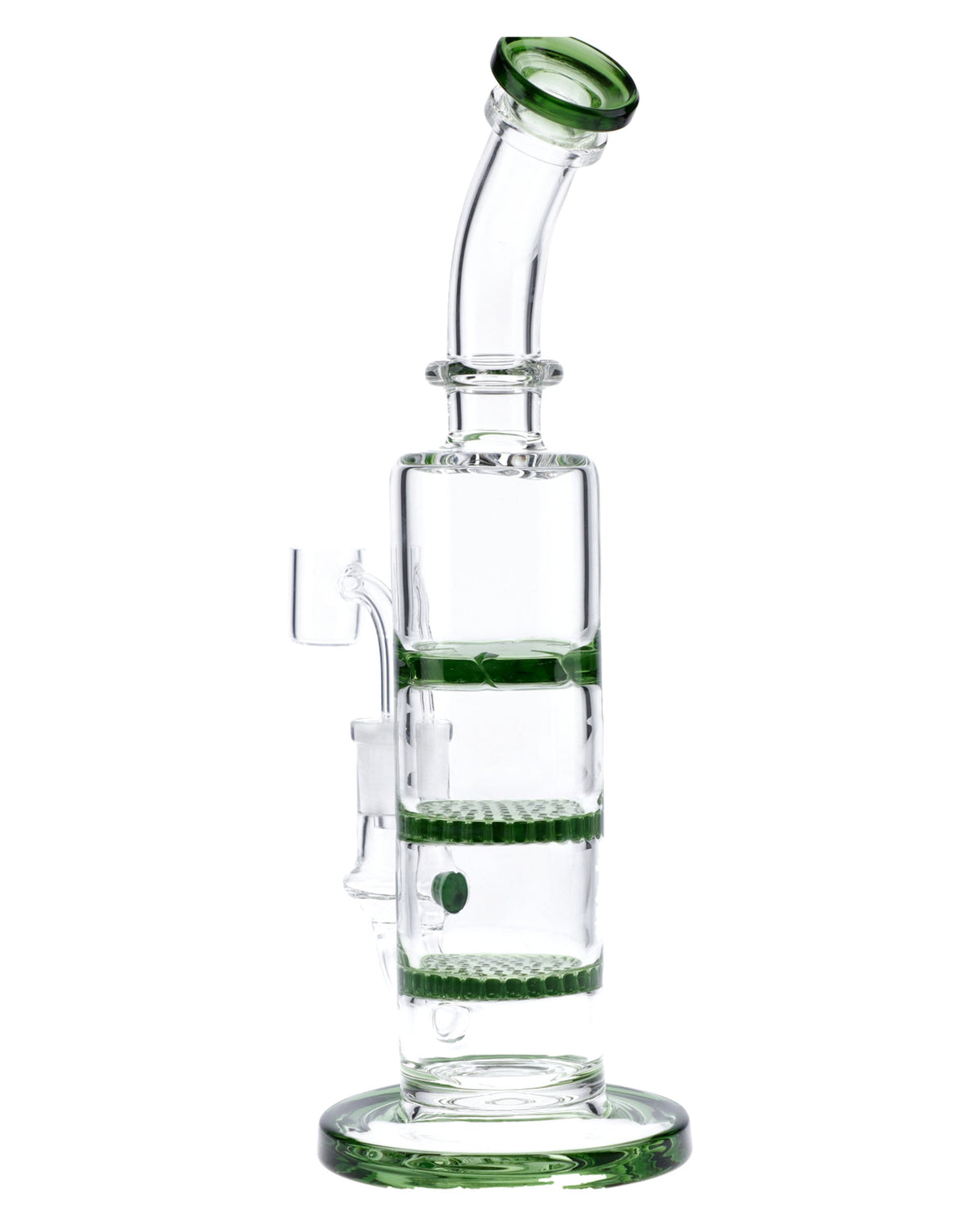 Valiant Distribution Triple Honey Comb Perc Green Dab Rig, 9.5in with Banger Hanger - Front View