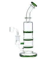 9.5" Triple Honeycomb Perc Green Dab Rig with Thick Glass and 90 Degree Joint - Front View