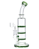 9.5in Triple Honeycomb Perc Green Dab Rig with Banger Hanger, Front View