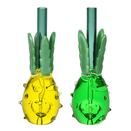 Tropical Pineapple Glycerin Hand Pipes in Yellow and Green, Borosilicate Glass, Front View