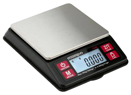 Truweigh Black Lux Digital Mini Scale angled view with illuminated display