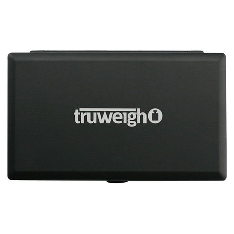 Truweigh Classic Digital Mini Scale in black, 100g x 0.01g accuracy, top view, compact and portable