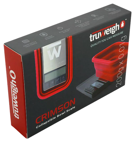 Truweigh Crimson Collapsible Bowl Scale in black, 200g x 0.01g accuracy, battery-powered, portable design