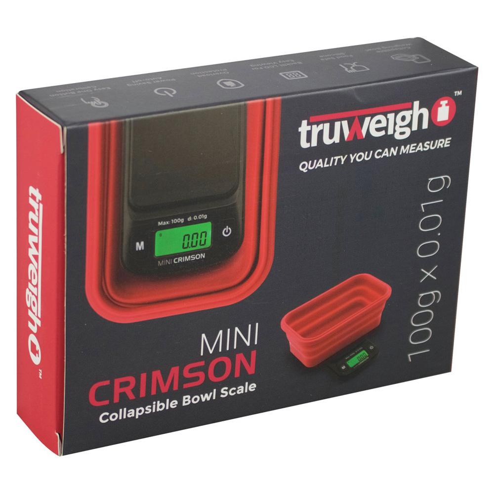 Truweigh Crimson Collapsible Bowl Scale in box, portable design, ideal for kitchen and herbs