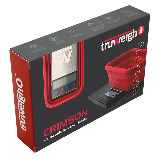 Truweigh Crimson Collapsible Bowl Scale in black with red accents, compact and portable design